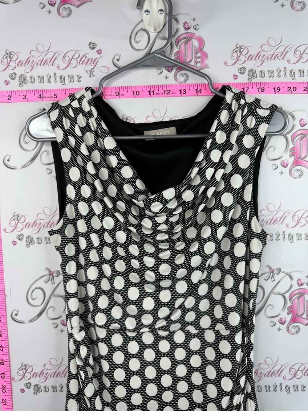 Planet dress dotted Sleeveless Black and White Polka Dot Cowl Midi Dress - Picture 5 of 10